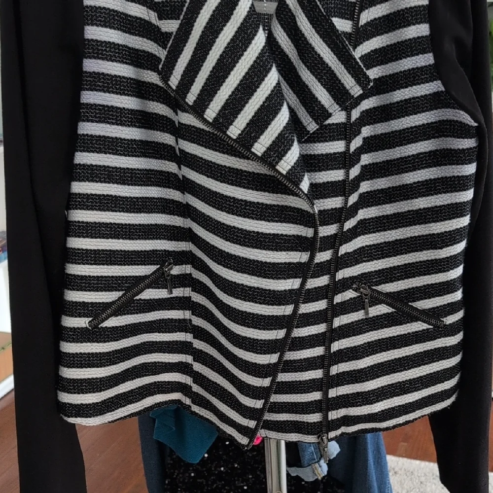 Maurices Black and White Striped Knit Jacket - Picture 7 of 9